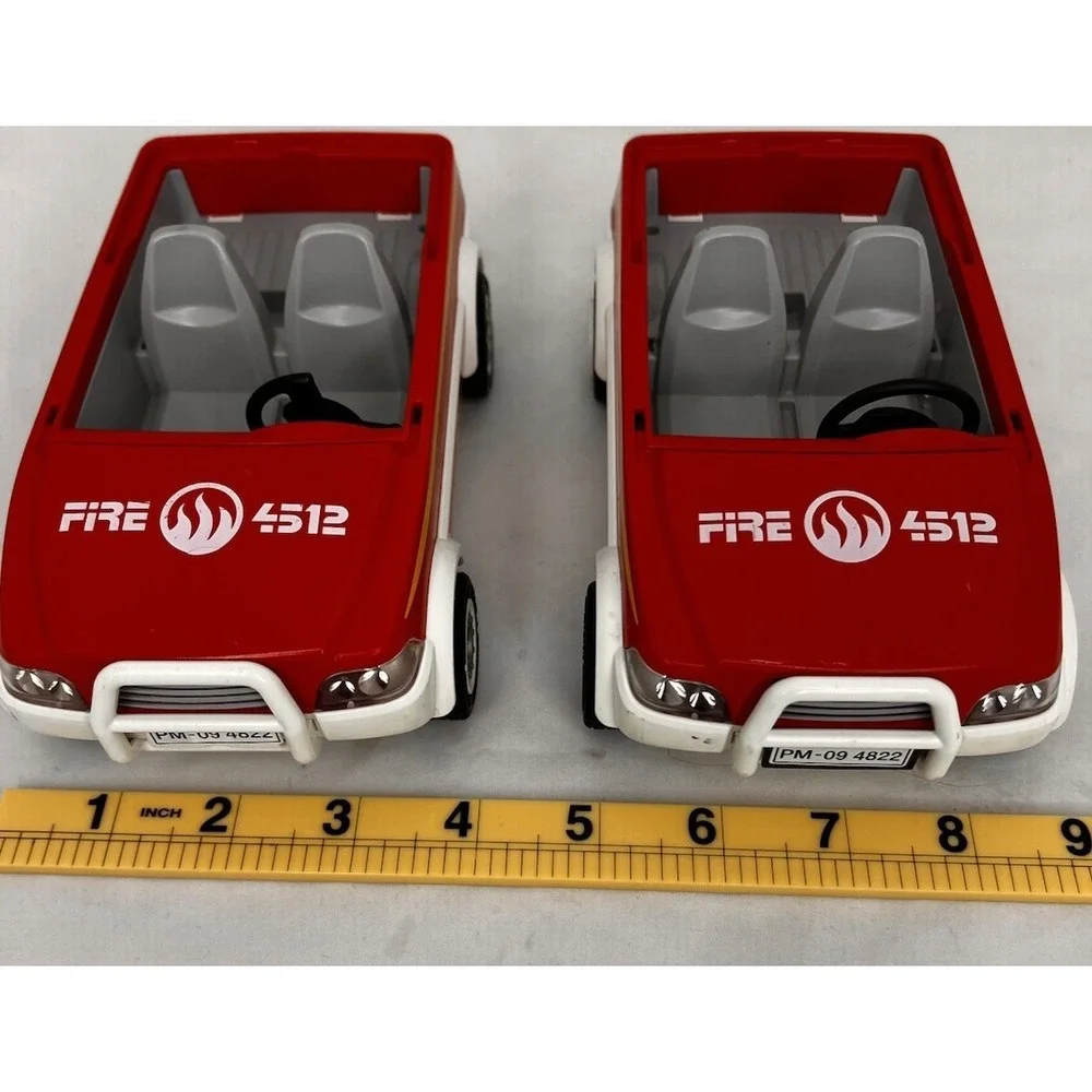 Playmobil Fire Department Rescue Vehicles Lot of 2 Red SUVs Geobra 2008